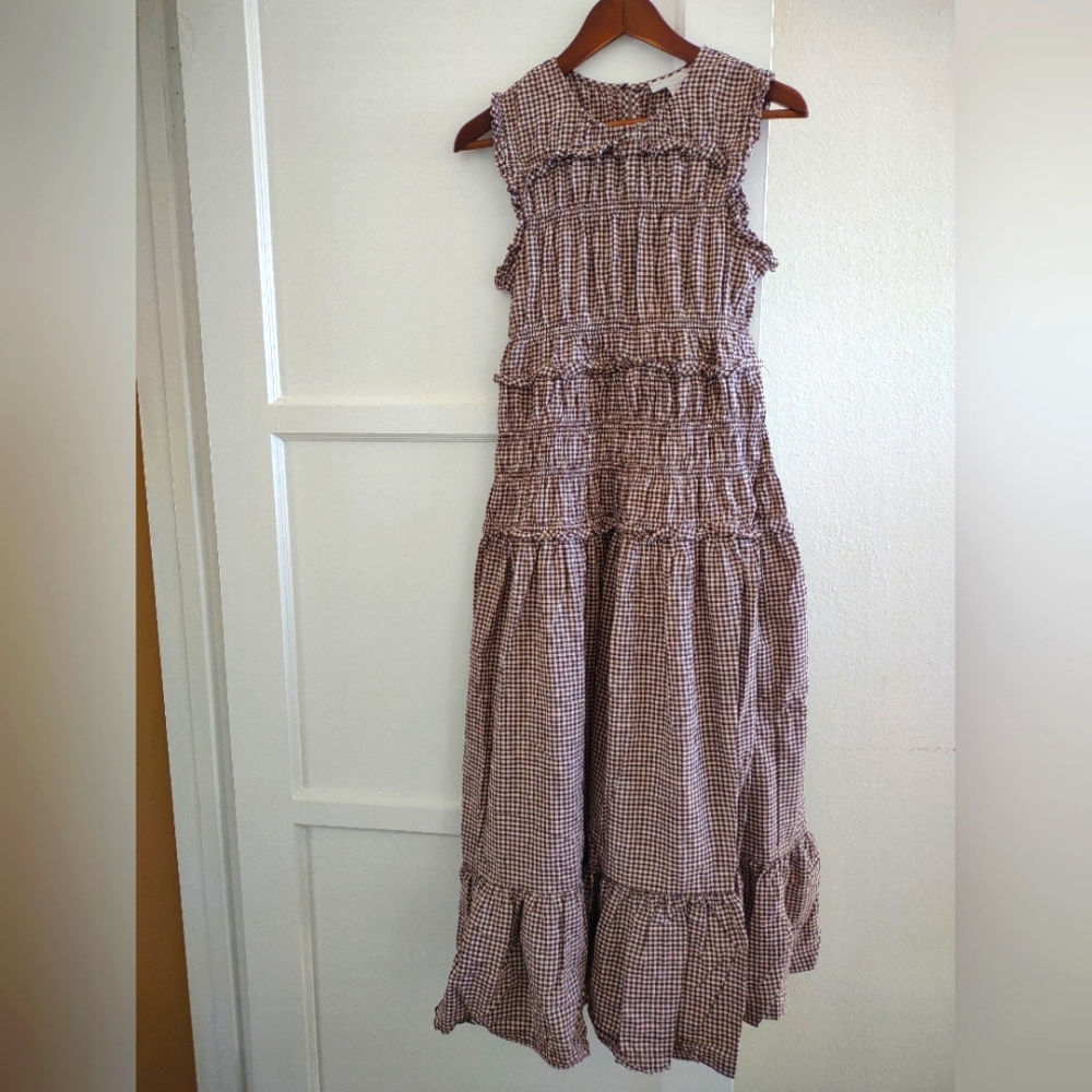 Caroline Constas Brown Checkered Maxi Dress